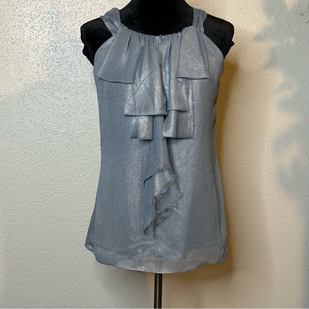 Willi Smith Silver Shimmery Ruffle Neck Halter Camisole Sz Lg